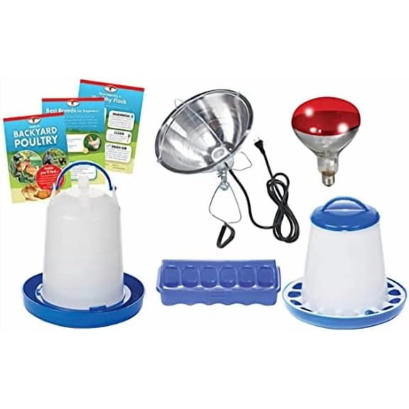 Chicken and Poultry Starter Kit | Heat Lamp, Light Bulb, Feeders, Waterer, and Guide Book for Backyard Outdoor Chick Farmers | Backyard Chicken Beginner Supply Kit$$Garden & Patio