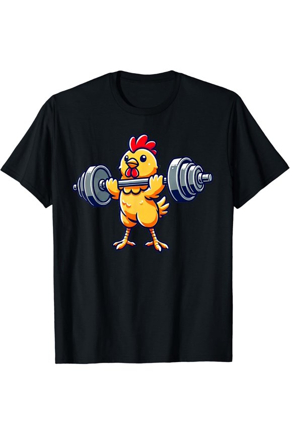 Chicken Powerlifting Weightlifting Gym Workout T-Shirt Size S-5XL