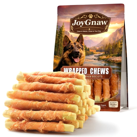 JoyGnaw Chicken-Wrapped Pumpkin Biscuit Dog Treats, Digestive Support Soft Chews for All Dogs, 11 oz