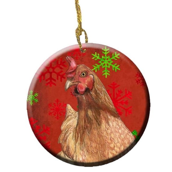 Chicken Red Snowflakes Holiday Christmas Ceramic Ornament, 2.81 Dia