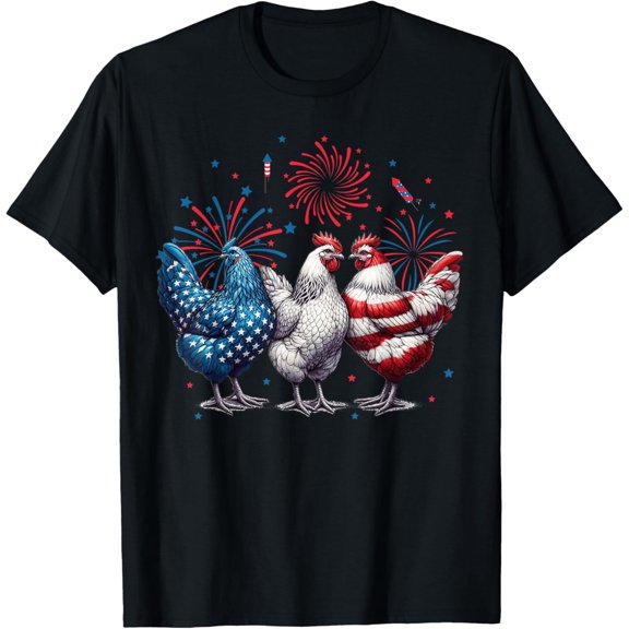 Chicken Red White Blue Patriotic Rooster Gifts 4th of July Men Boy T-shirt