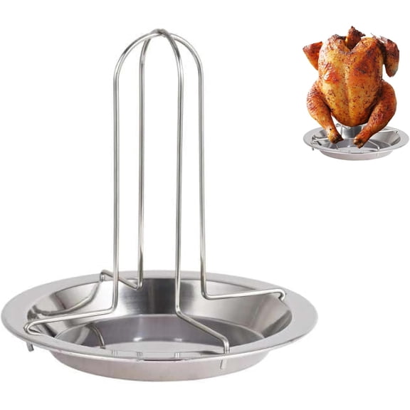 Chicken Roaster Rack Stainless Steel - Turkey Standing Holder with Bowl - Can Chicken Holder Vertical Roasters Racks - Great for Home & Camping - Stand for Grill Oven Smoker - Roasted Cooker