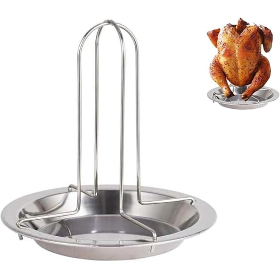 Chicken Roaster Rack Stainless Steel - Turkey Standing Holder with Bowl - Can Chicken Holder Vertical Roasters Racks - Great for Home & Camping - Stand for Grill Oven Smoker - Roasted Cooker
