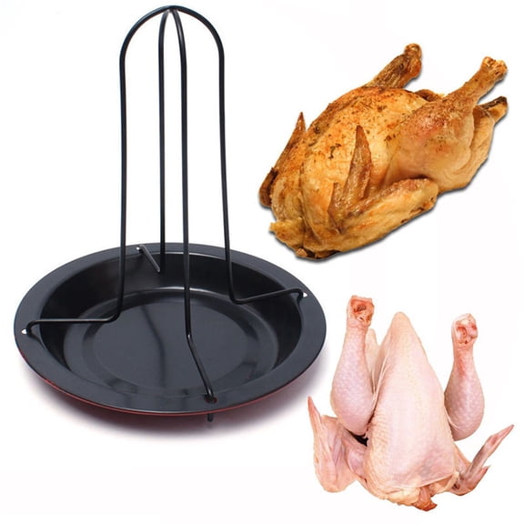 Chicken Roaster Rack- with Pan Vertical Chicken Roaster Beer Can Holder for Oven and Barbecue Grilling Cooking Stainless Steel Indoor Grill