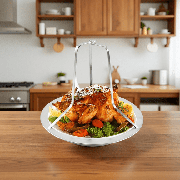 Chicken Roasting Rack with Drip Pan, Stainless Steel Grill Stand for Turkey and Lamb