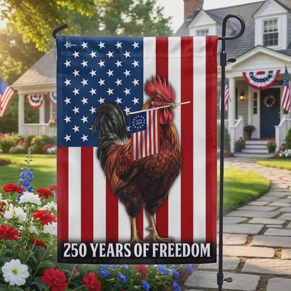 Chicken Rooster American Flag, 250 Years of Independence Flag 12x18 POLE NOT INCLUDED Garden Flag