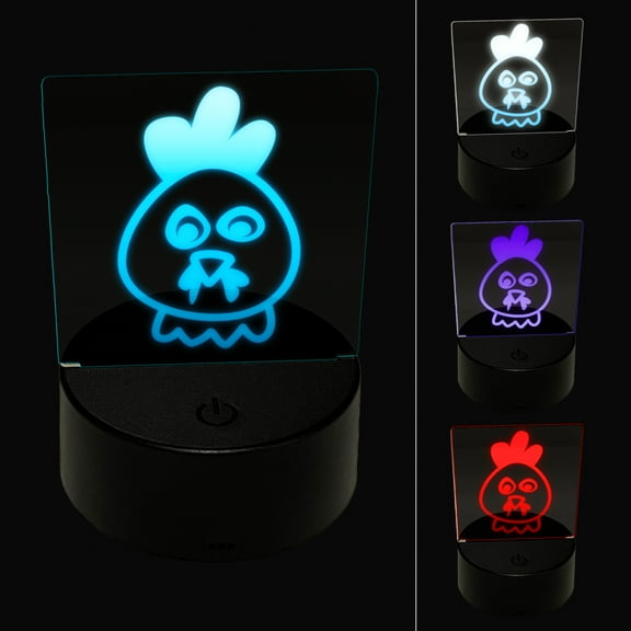 Chicken Rooster Face Doodle LED Night Light Sign 3D Illusion Desk Nightstand Lamp