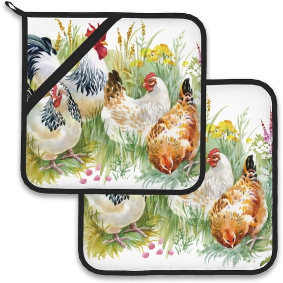 Chicken Rooster Farm Pot Holder Set of 2,Heat Resistant Potholders Oven Hot Pads for Kitchen Cooking Baking BBQ