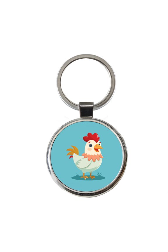 Chicken Rooster Happy Metal Round Keychain