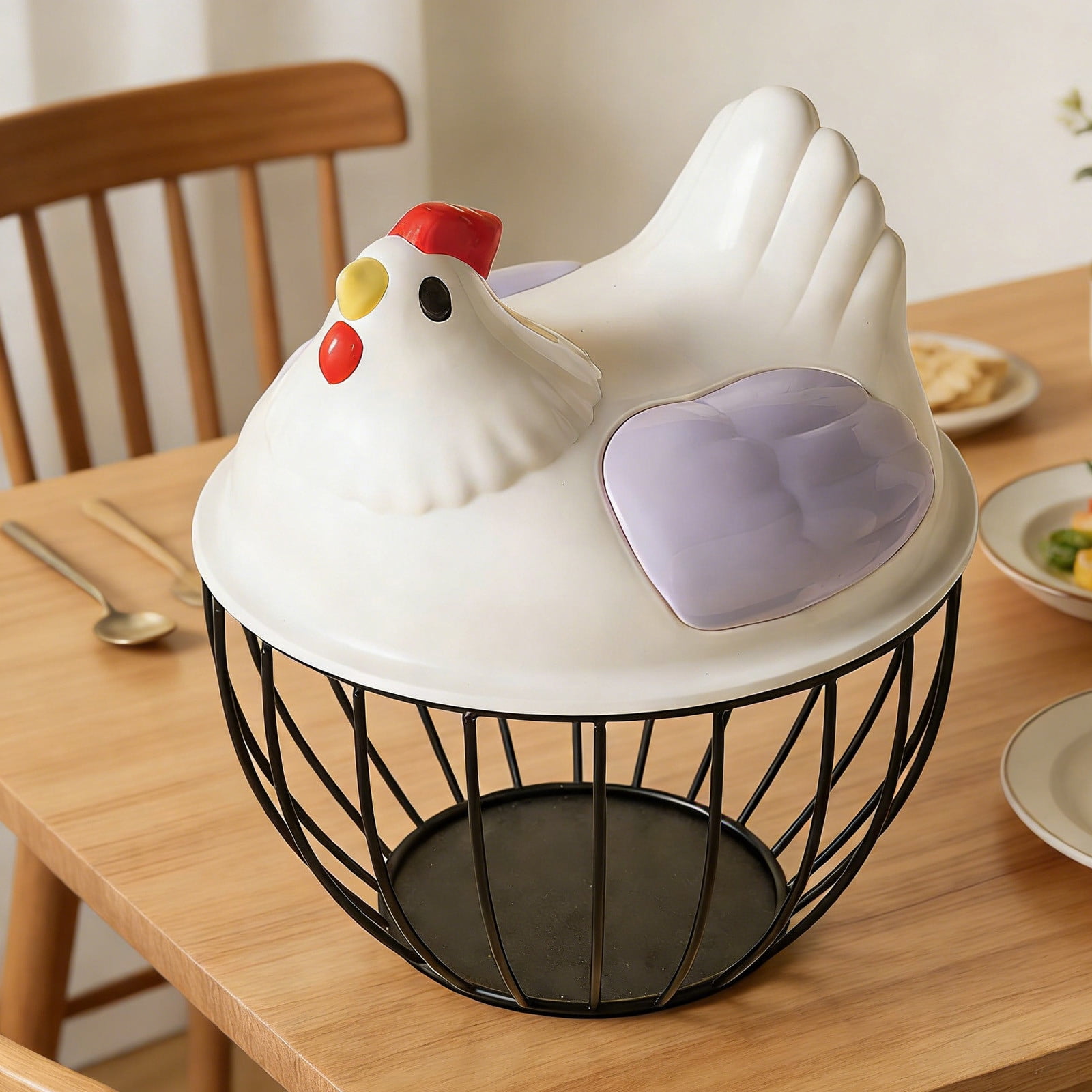 Chicken-Shaped Egg Storage Basket with Lid, Egg Holder, Decorative ...