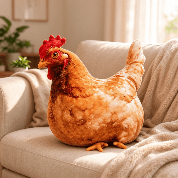 Chicken-Shaped Plush Pillow Cute Hen Stuffed Animal, Realistic Look Home Decorative Cushion