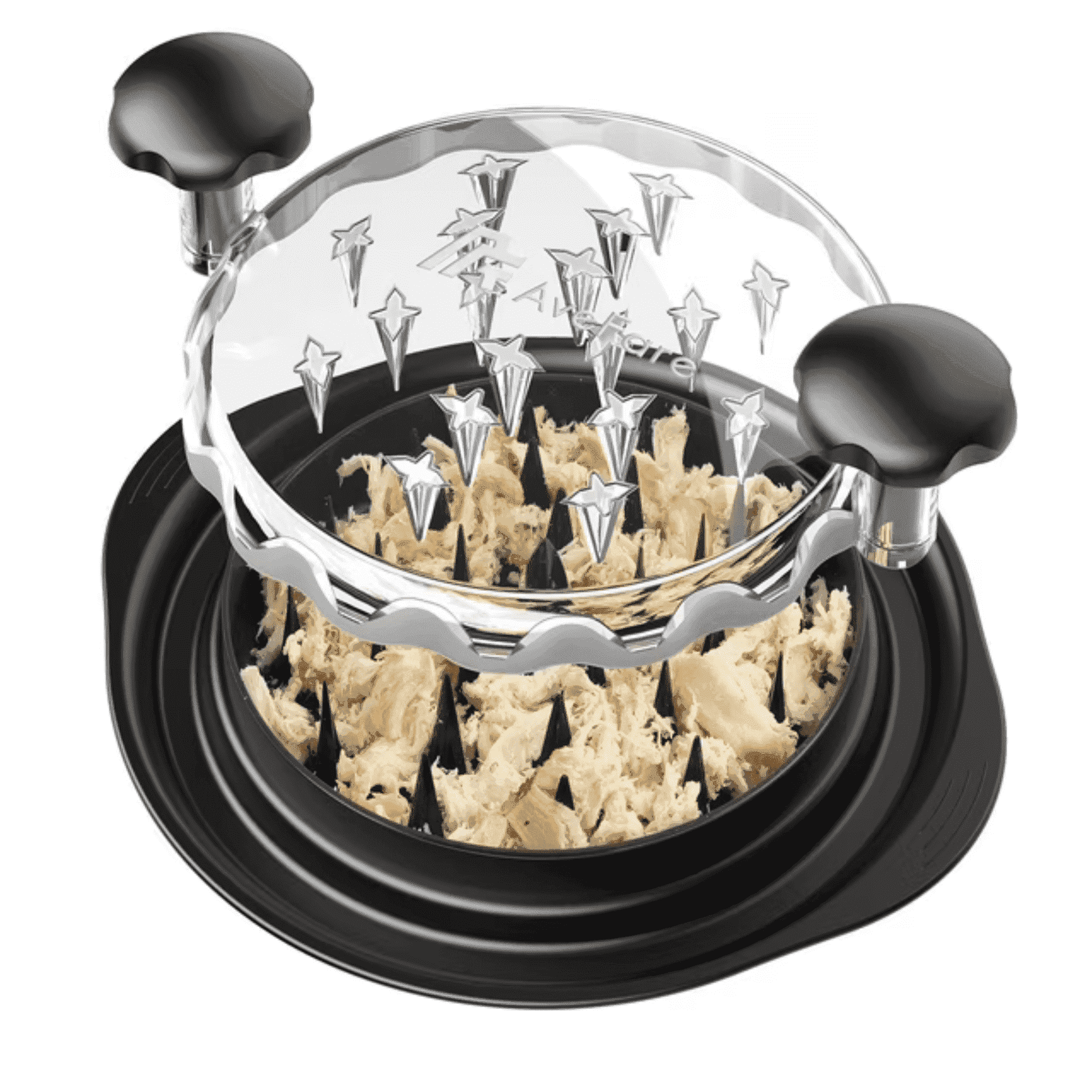 Chicken Shredder Tool with Clear Cover – Twist-Style Meat Shredder, Non-Slip Base, Dishwasher Safe, Black