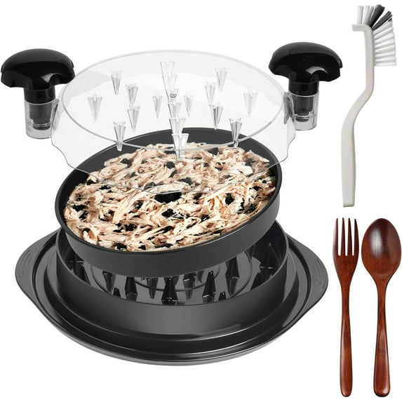 Chicken Shredder, Meat Shredder, Chicken Meat Tool Twist with Transparent Lid, Cleaning Brush, Wooden Spoon and Forks, BPA Free