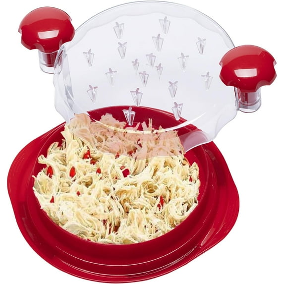 Chicken Shredder Tool Twist- 10.8" Large Meat Shredder Machine,Chicken Breast Shredder Tool Twist with Clear Top - Ergonomic Handle for Pulled Pork,Beef, Anti-Slip, Dishwasher Safe, BPA Free, Red