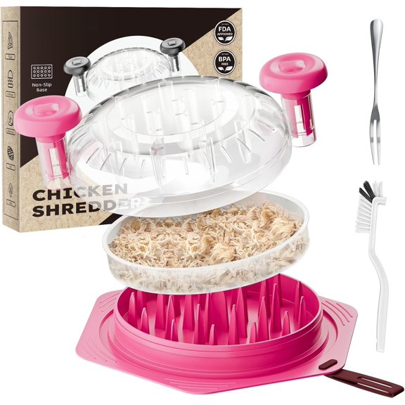 Chicken Shredder Tool Twist Large, Meat Shredder with Handle, Non-Slip Shredder Tool for Pork, Beef, Set of Chicken Breast Shredder with Brush & Fork (1, )