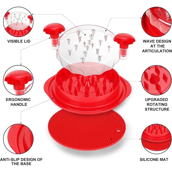 Chicken Shredder Tool Twist, Visible Chicken Breast Grinder Machine for Ground Food, Meat & Vegetables (Elegant Red)