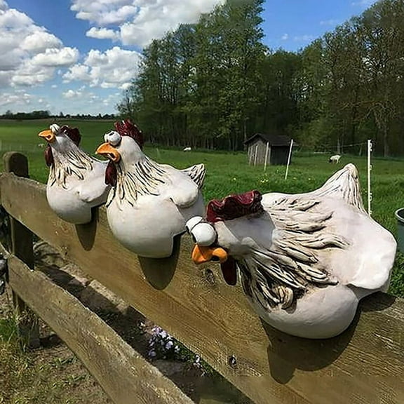 Chicken Sitting on Fence Decor Garden Statues for Fences Rooster Statues Wall Art Yard Art Sculptures Farm Patio