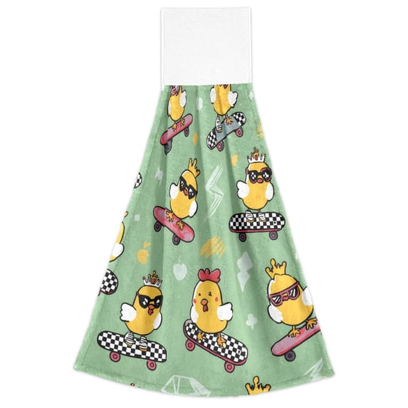 Chicken Skateboard Hand Towels 2 Pack Quick Dry Velvet Soft with Velcro Kitchen Bath 14x18in