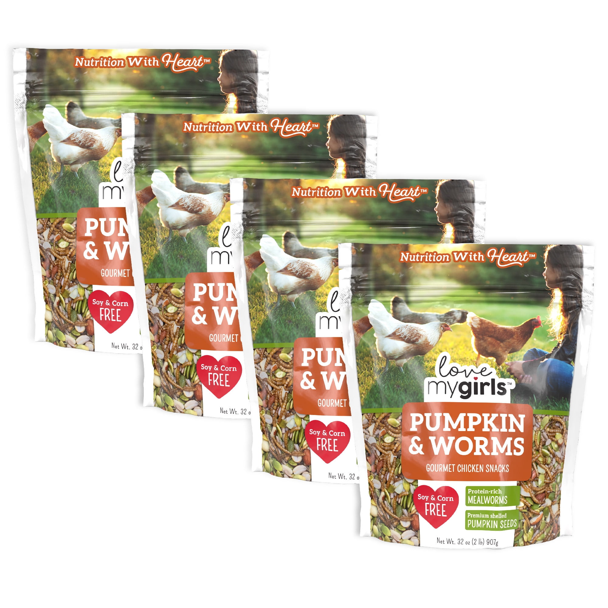 Chicken Snacks - Pumpkin & Worms - 4 Pack (2lb Bags) - Gourmet Multi-Grain Chicken Treats, Corn-Free, Nutritious & Protein Rich