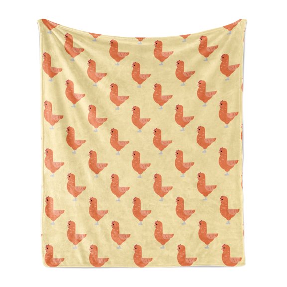 Chicken Soft Flannel Fleece Throw Blanket, Pattern of Birdies Domestic Farm Animal Symmetric Repetition, Cozy Plush for Indoor and Outdoor Use, 50" x 70", Yellow Salmon, by Ambesonne