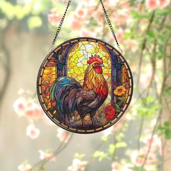 Chicken Stained Glass Suncatcher, Farm Animal Window Hanging, Rooster Suncatcher, Gift Chicken Lover Decoration, Gift for Farmers