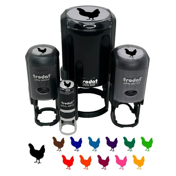 Chicken Standing Solid Self-Inking Rubber Stamp Ink Stamper - Blue Ink - Mini 1/2 Inch