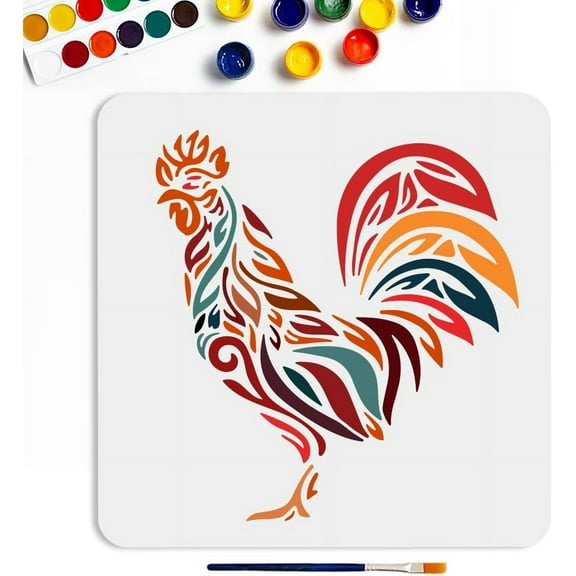 Chicken Stencil 11.811.8inch Large Hen Rooster Stencils Template with Paint Brush Reusable Farm Animal Stencil for Painting on Furniture Wood Canvas Paper WallMixed Color