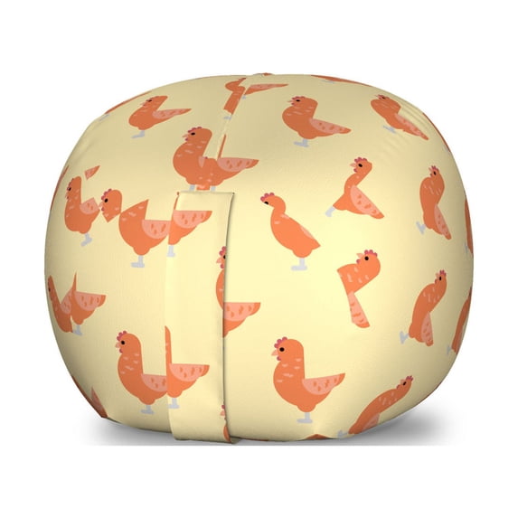 Chicken Storage Toy Bag Chair, Pattern of Birdies Domestic Farm Animal Symmetric Repetition, Stuffed Animal Organizer Washable Bag, Large Size, Yellow Salmon, by Ambesonne