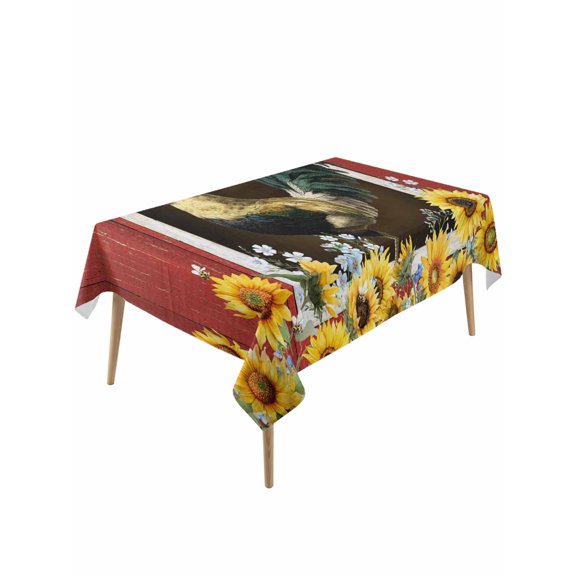 Chicken Sunflowers Table Cloth, Waterproof Tablecloth for Rectangle Tables, Farmhouse Animals Red Barn Bees Reusable Washable Fabric Table Cover for Restaurant Kitchen Dining Tables 60"x120"