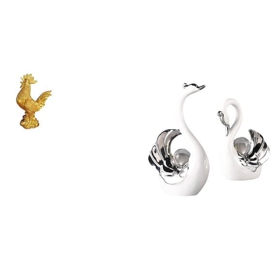 Chicken Swan Rooster Sculpture Resin Ceramic Ornament Decorative Piece for Living Room Bedroom Office Housewarming