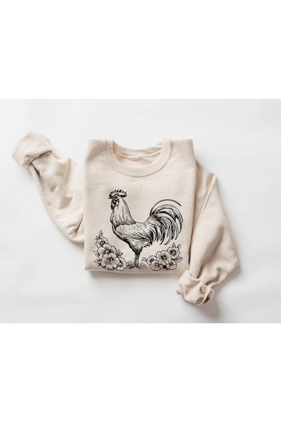Chicken Sweatshirt, Rooster Sweater, Wildflowers and Chicken Pullover, Country Western Apparel532 Tshirt All Size S-5XL