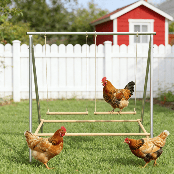 Chicken Swing Set, Metal Frame with Wooden Perches, Garden Poultry Entertainment, Coop Accessories,Chicken Perch for Coop,Chicken Roosting Bars
