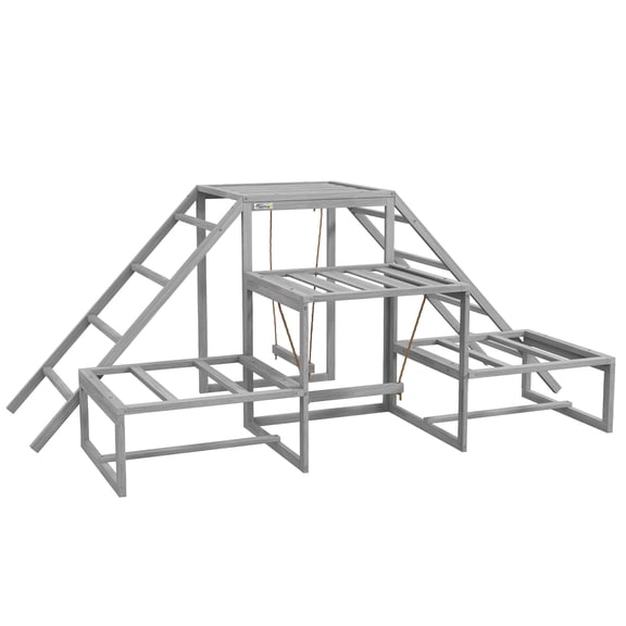 Chicken Swing Set for Coop, Wood Chicken Toys with Perches and Ladders for 10-15 Chickens, Gray Poultry Playground for Outdoor Run