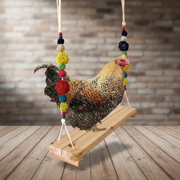 Chicken Swing and Perch - Handmade Wood Stand Coop Toy - Accessories Ladder for Poultry Run - Bird Parrot Hen Macaw Rooster Toy