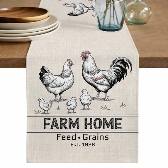 Chicken Table Runner 36 Inches, Vintage Rustic Farmhouse Animals Text Bed Runner Dresser Scarves Tabletop for Indoor Outdoor Parties/Ceremony/Banquet, 13"x 36"