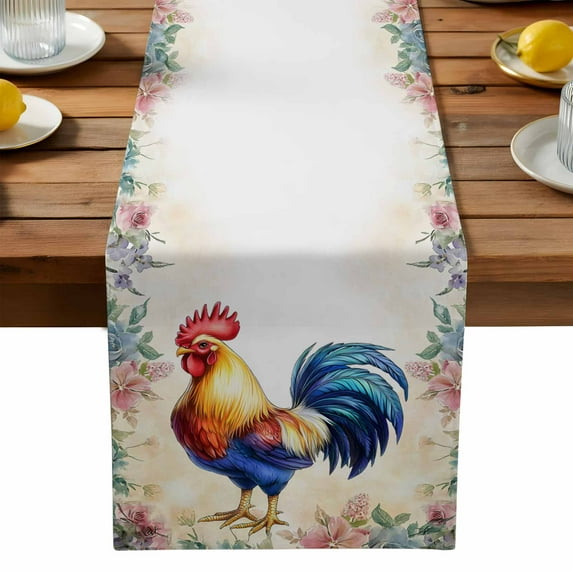 Chicken Table Runner, Watercolor Flower Kitchen Table Runners Dress Scarves for Table Decorations Party/Restaurant/Indoor Outdoor Use, 13x72in