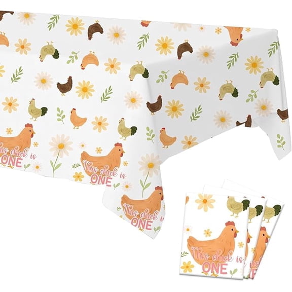 Chicken Tablecloth, 3Pcs This Chick is One Tablecloth Chicken 1st Birthday Decorations Daisy Floral Chicken Table Cover Our Little Chick is Turning One Decorations for Girls 1st Birthday Supplies