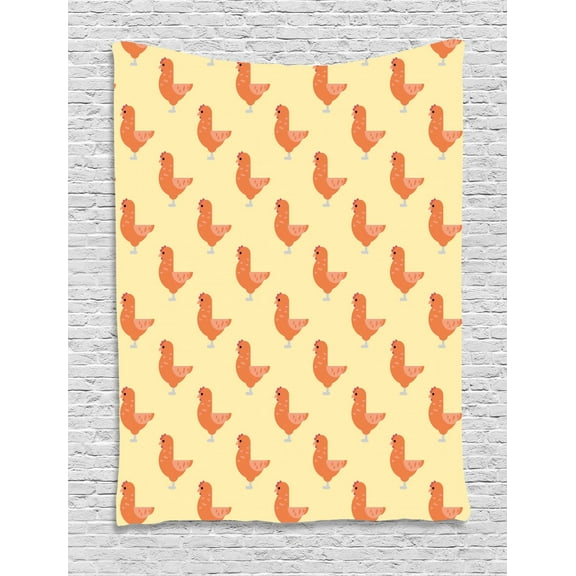 Chicken Tapestry, Pattern of Birdies Domestic Farm Animal Symmetric Repetition, Wall Hanging for Bedroom Living Room Dorm Decor, 40W X 60L Inches, Burnt Sienna and Pale Yellow, by Ambesonne