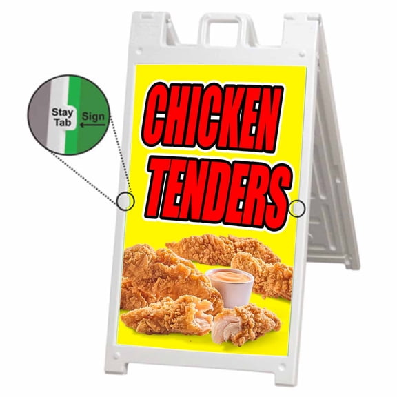 Chicken Tenders (24" X 36") Deluxe A-Frame Signicade, Includes 2 Removable Panels & Stand