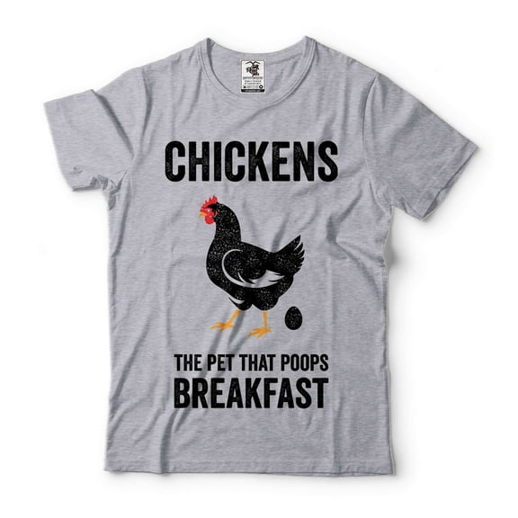 Chicken The Pet That Poops Breakfast Shirt Funny Chicken Tee Chicken Breakfast Shirt Farmer Gifts (Small Grey)