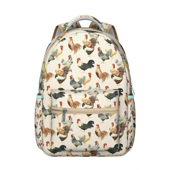 "Chicken-Themed College Bookbag - Spacious & Waterproof School Backpack for Teens, Lightweight Laptop Bag for High School, Trendy & Practical"