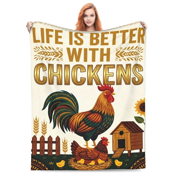 Chicken Throw Blanket, Flannel Farmhouse Chicken Pattern Soft Warm Cozy All Season Blanket 50x40