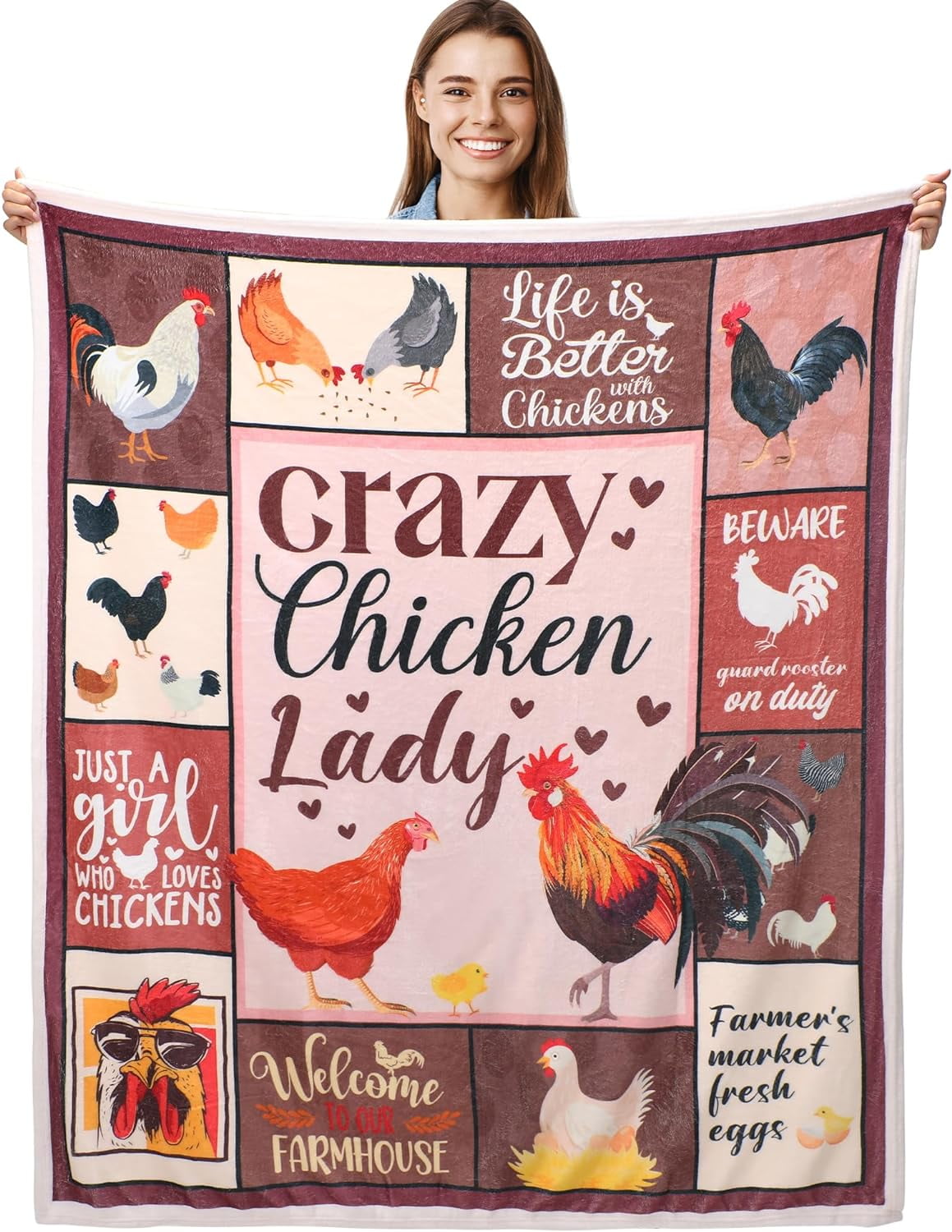 Chicken Throw Blanket Gifts Women - Farm Chicken Blanket Gifts for Girls Womens, Soft Fleece Chicken Lovers Blanket, Funny Colorful Rooster Blankets for Couch Sofa Bed 50"x60"