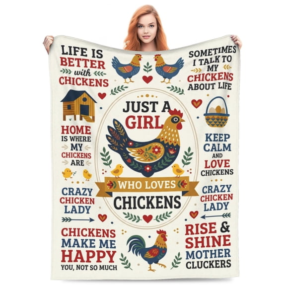 Chicken Throw Blanket, Rooster Farmhouse Blanket, Soft Flannel Animal Home Decor for Bedroom Sofa Couch Bed, Gift for Chicken Farmers 50x40