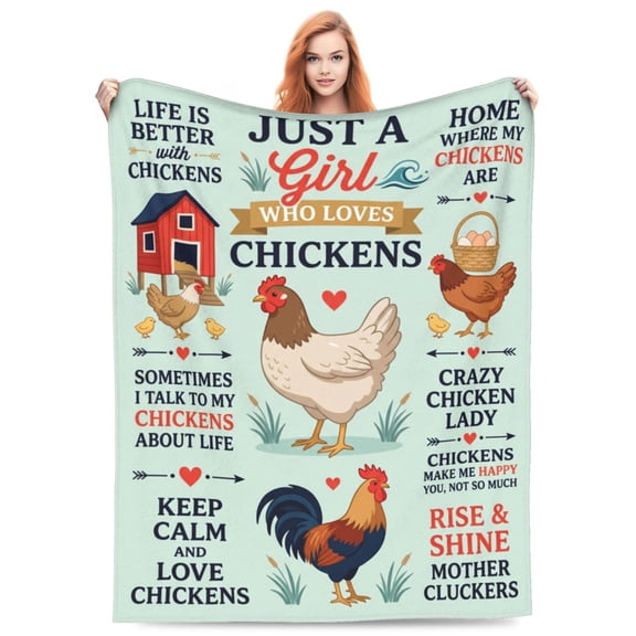 Chicken Throw Blanket, Rooster Farmhouse Blanket, Soft Flannel Animal Home Decor for Bedroom Sofa Couch Bed, Gift for Chicken Farmers 50x40