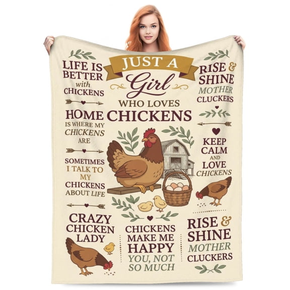 Chicken Throw Blanket, Rooster Farmhouse Blanket, Soft Flannel Animal Home Decor for Bedroom Sofa Couch Bed, Gift for Chicken Farmers 50x40