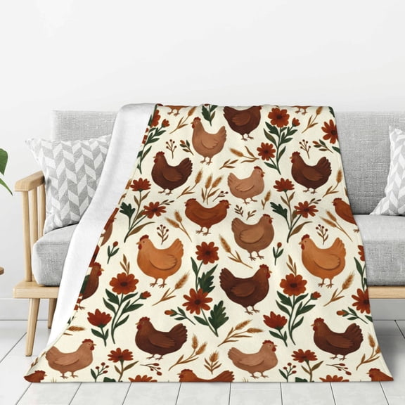 Chicken Throw Blanket for Couch, Chicken Print Decor Blanket, Animal Lovers Flannel Blankets Throws 50x40