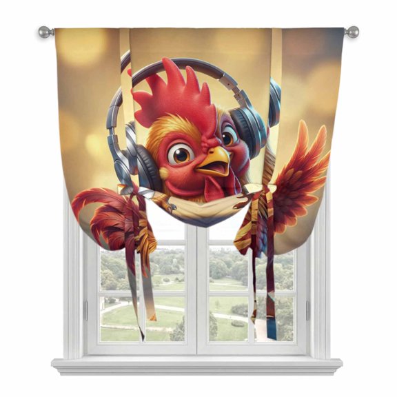 Chicken Tie Up Curtain for Window, Abstract Headphone Chicken Shiny Light Background Adjustable Tie Up Balloon Curtain Valances Rod Pocket Window Treatment for Kitchen Bathroom Bedroom 34"x45"