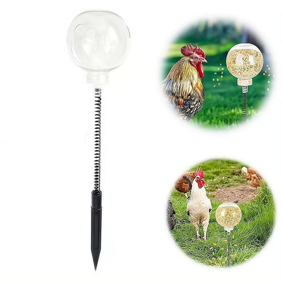 Chicken Toy for Backyard Coop, Spring Mounted Pecking Feeder Toy with Clear Treat Ball for Hens & Poultry