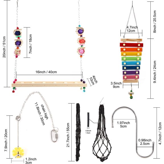 Chicken Toys Set for Coop Accessories | Swing, Xylophone & Mirror | Entertainment for Birds & Poultry